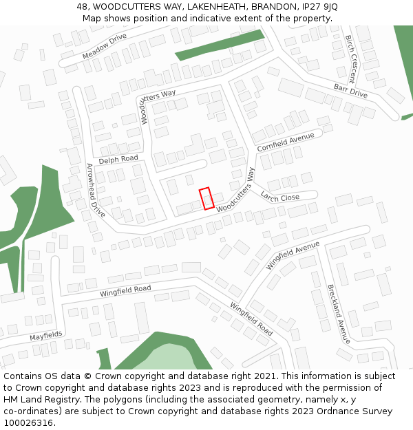 48, WOODCUTTERS WAY, LAKENHEATH, BRANDON, IP27 9JQ: Location map and indicative extent of plot