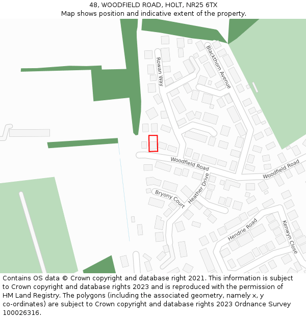 48, WOODFIELD ROAD, HOLT, NR25 6TX: Location map and indicative extent of plot