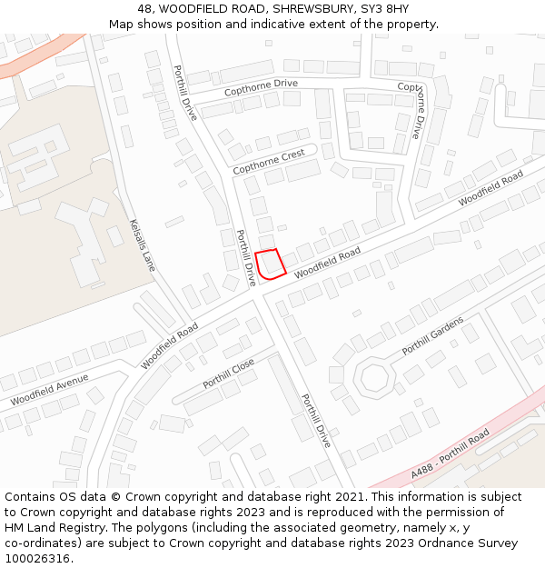 48, WOODFIELD ROAD, SHREWSBURY, SY3 8HY: Location map and indicative extent of plot