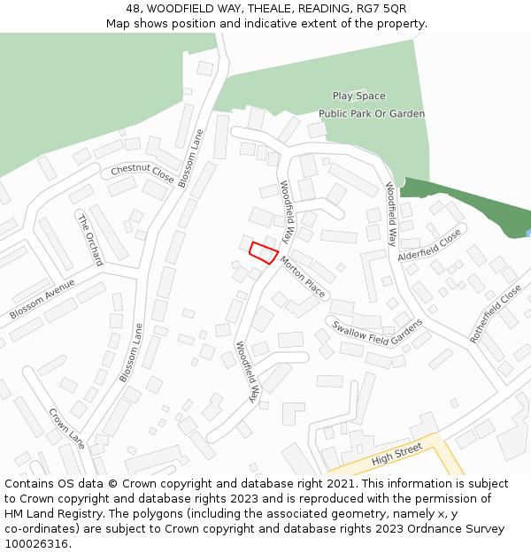 48, WOODFIELD WAY, THEALE, READING, RG7 5QR: Location map and indicative extent of plot