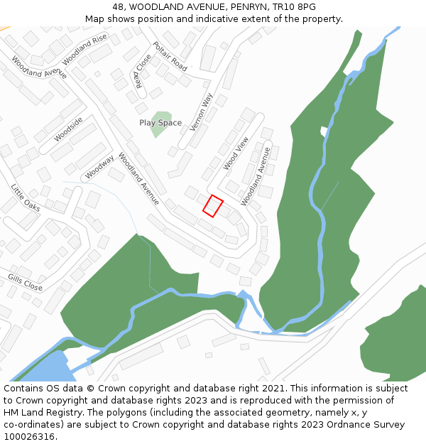 48, WOODLAND AVENUE, PENRYN, TR10 8PG: Location map and indicative extent of plot