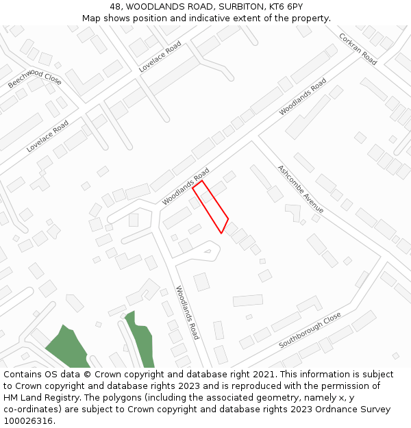 48, WOODLANDS ROAD, SURBITON, KT6 6PY: Location map and indicative extent of plot