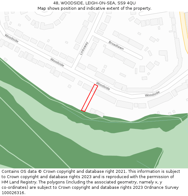 48, WOODSIDE, LEIGH-ON-SEA, SS9 4QU: Location map and indicative extent of plot