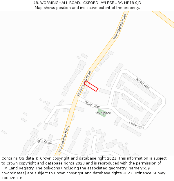 48, WORMINGHALL ROAD, ICKFORD, AYLESBURY, HP18 9JD: Location map and indicative extent of plot