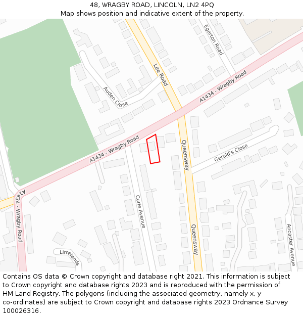 48, WRAGBY ROAD, LINCOLN, LN2 4PQ: Location map and indicative extent of plot