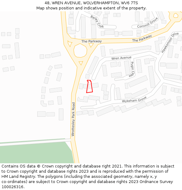 48, WREN AVENUE, WOLVERHAMPTON, WV6 7TS: Location map and indicative extent of plot