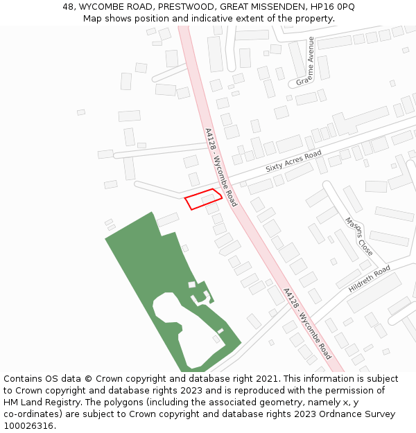 48, WYCOMBE ROAD, PRESTWOOD, GREAT MISSENDEN, HP16 0PQ: Location map and indicative extent of plot