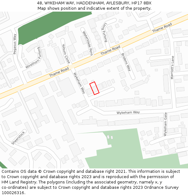 48, WYKEHAM WAY, HADDENHAM, AYLESBURY, HP17 8BX: Location map and indicative extent of plot