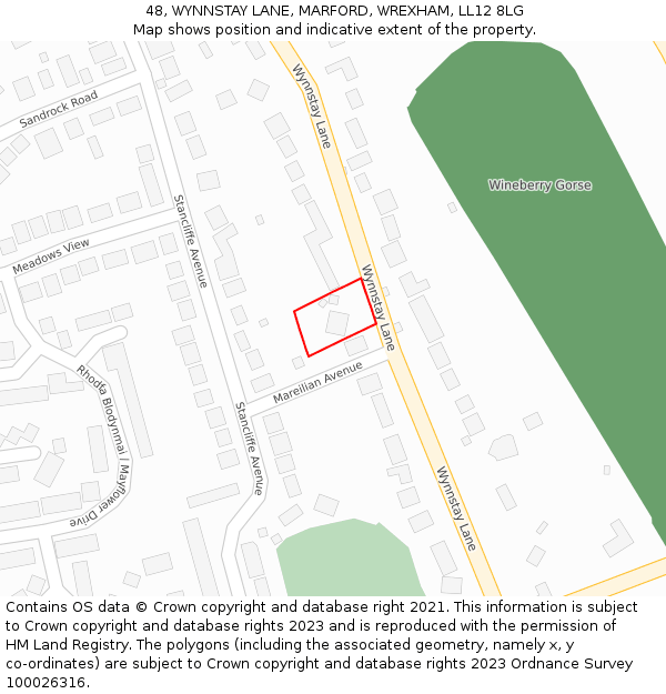 48, WYNNSTAY LANE, MARFORD, WREXHAM, LL12 8LG: Location map and indicative extent of plot