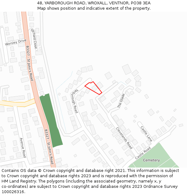 48, YARBOROUGH ROAD, WROXALL, VENTNOR, PO38 3EA: Location map and indicative extent of plot