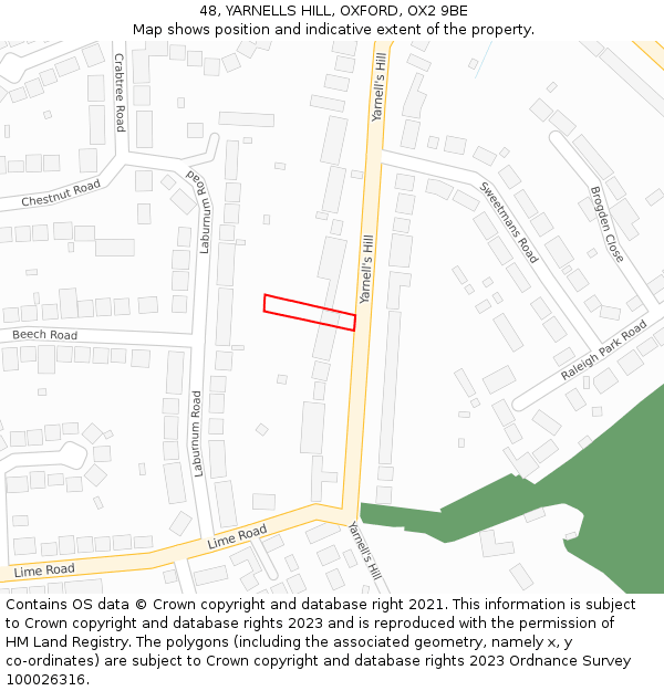 48, YARNELLS HILL, OXFORD, OX2 9BE: Location map and indicative extent of plot