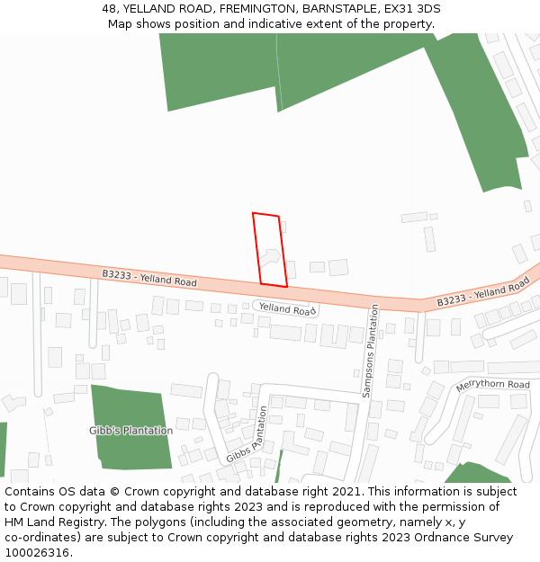 48, YELLAND ROAD, FREMINGTON, BARNSTAPLE, EX31 3DS: Location map and indicative extent of plot