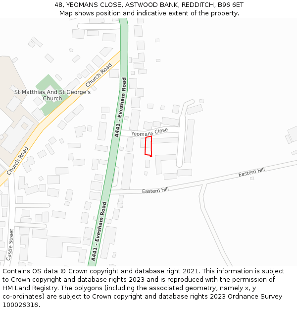 48, YEOMANS CLOSE, ASTWOOD BANK, REDDITCH, B96 6ET: Location map and indicative extent of plot