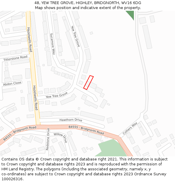 48, YEW TREE GROVE, HIGHLEY, BRIDGNORTH, WV16 6DG: Location map and indicative extent of plot