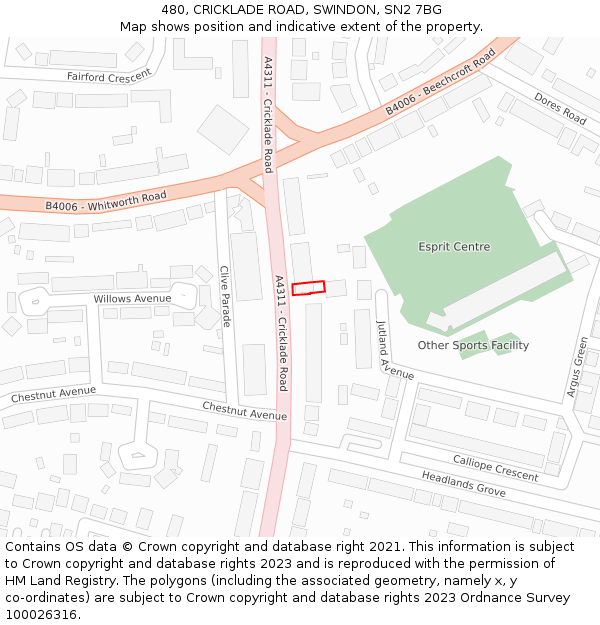 480, CRICKLADE ROAD, SWINDON, SN2 7BG: Location map and indicative extent of plot