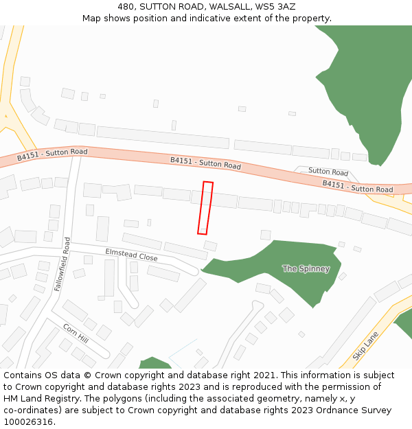 480, SUTTON ROAD, WALSALL, WS5 3AZ: Location map and indicative extent of plot