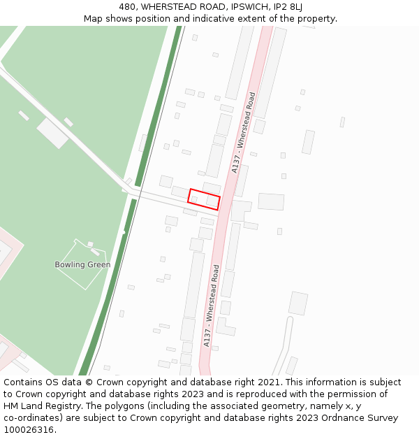 480, WHERSTEAD ROAD, IPSWICH, IP2 8LJ: Location map and indicative extent of plot