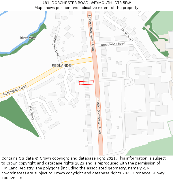 481, DORCHESTER ROAD, WEYMOUTH, DT3 5BW: Location map and indicative extent of plot