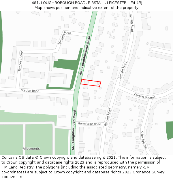 481, LOUGHBOROUGH ROAD, BIRSTALL, LEICESTER, LE4 4BJ: Location map and indicative extent of plot