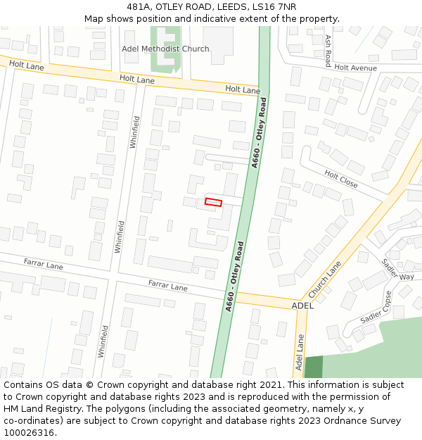 481A, OTLEY ROAD, LEEDS, LS16 7NR: Location map and indicative extent of plot