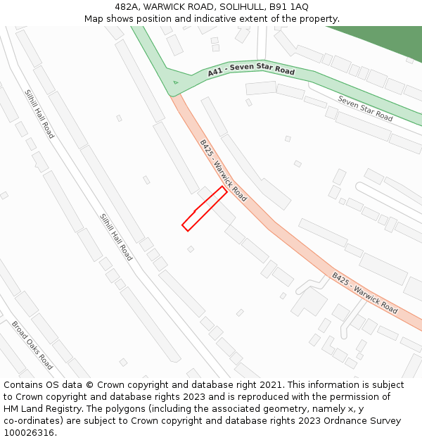 482A, WARWICK ROAD, SOLIHULL, B91 1AQ: Location map and indicative extent of plot