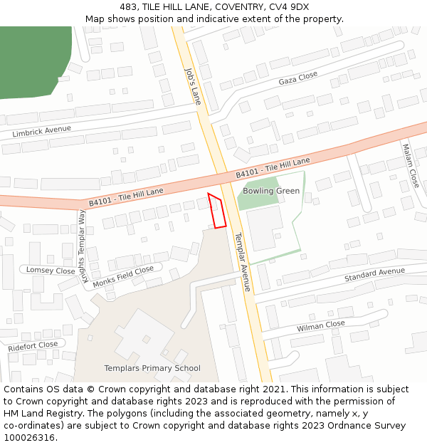 483, TILE HILL LANE, COVENTRY, CV4 9DX: Location map and indicative extent of plot