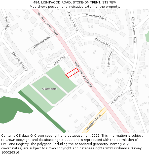 484, LIGHTWOOD ROAD, STOKE-ON-TRENT, ST3 7EW: Location map and indicative extent of plot