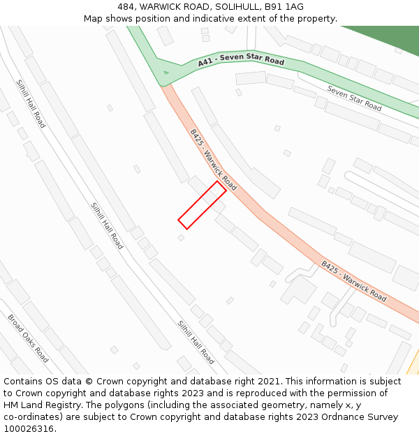 484, WARWICK ROAD, SOLIHULL, B91 1AG: Location map and indicative extent of plot