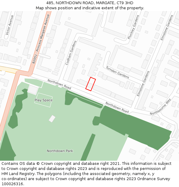 485, NORTHDOWN ROAD, MARGATE, CT9 3HD: Location map and indicative extent of plot