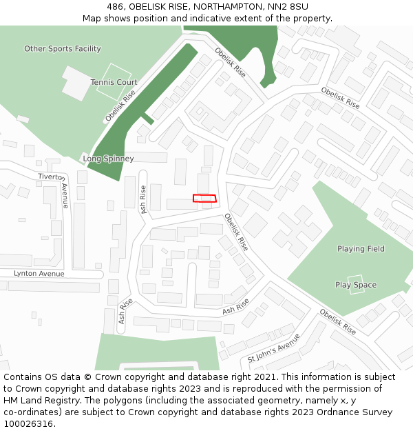 486, OBELISK RISE, NORTHAMPTON, NN2 8SU: Location map and indicative extent of plot