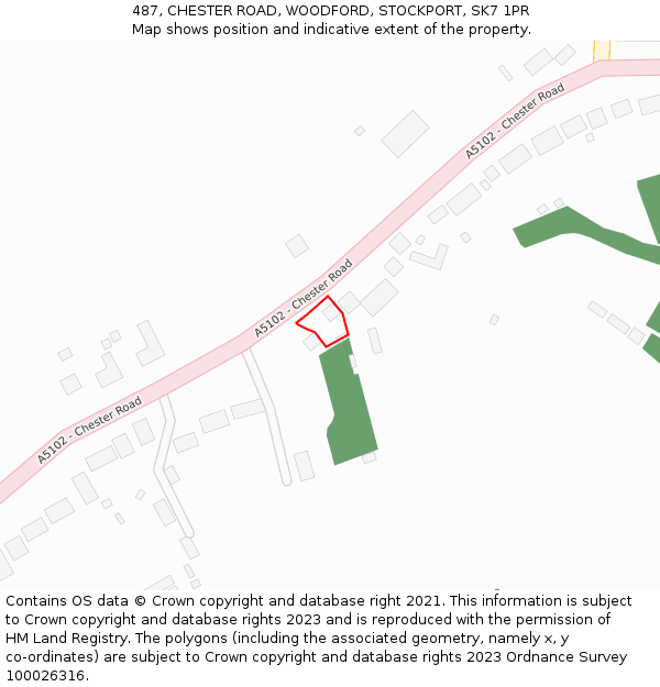 487, CHESTER ROAD, WOODFORD, STOCKPORT, SK7 1PR: Location map and indicative extent of plot