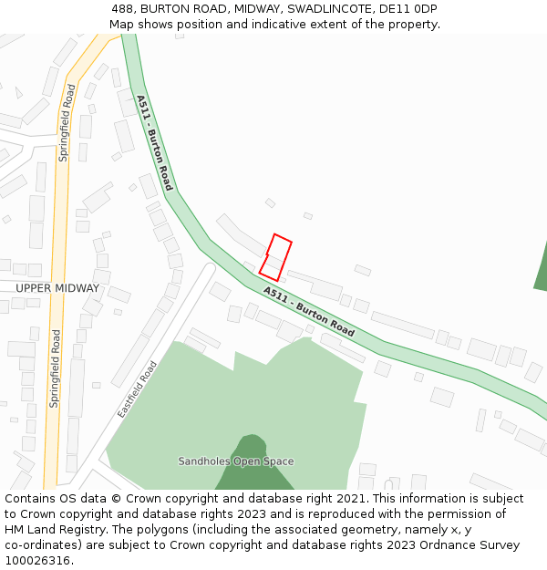 488, BURTON ROAD, MIDWAY, SWADLINCOTE, DE11 0DP: Location map and indicative extent of plot