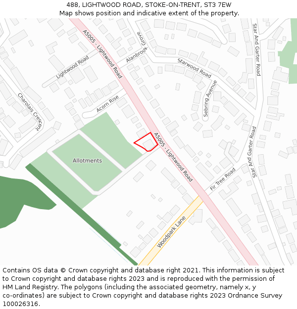 488, LIGHTWOOD ROAD, STOKE-ON-TRENT, ST3 7EW: Location map and indicative extent of plot