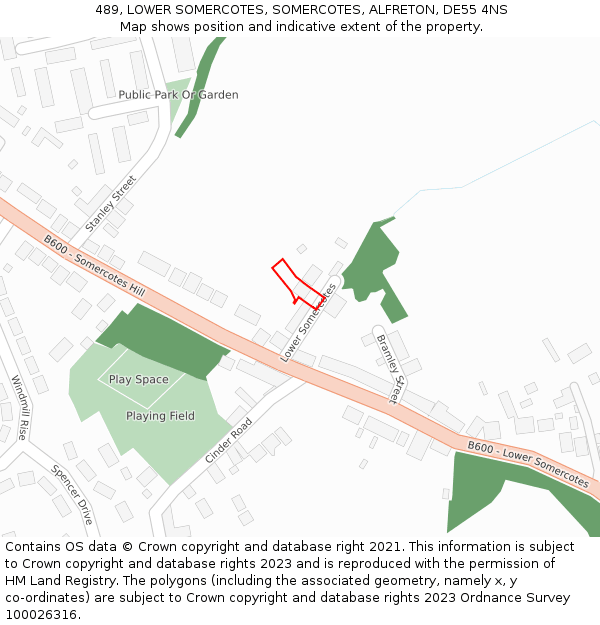 489, LOWER SOMERCOTES, SOMERCOTES, ALFRETON, DE55 4NS: Location map and indicative extent of plot