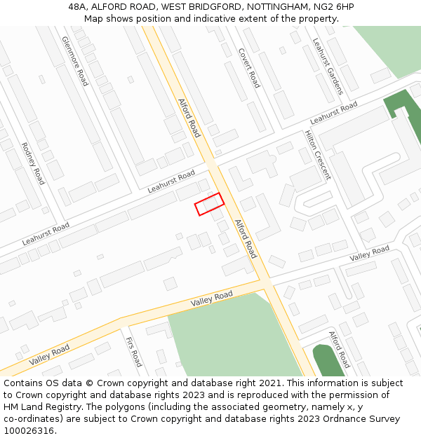 48A, ALFORD ROAD, WEST BRIDGFORD, NOTTINGHAM, NG2 6HP: Location map and indicative extent of plot