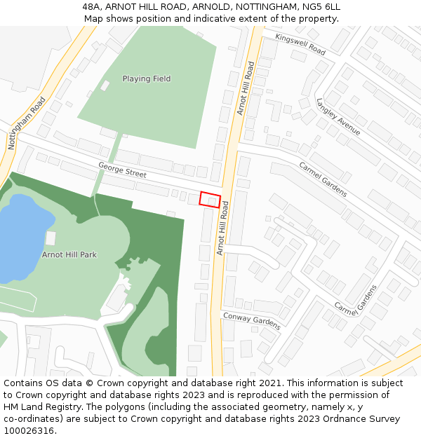 48A, ARNOT HILL ROAD, ARNOLD, NOTTINGHAM, NG5 6LL: Location map and indicative extent of plot