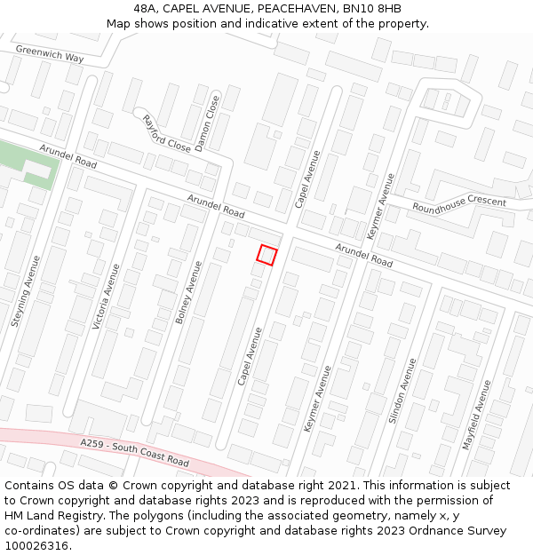 48A, CAPEL AVENUE, PEACEHAVEN, BN10 8HB: Location map and indicative extent of plot