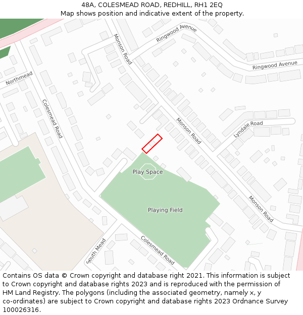 48A, COLESMEAD ROAD, REDHILL, RH1 2EQ: Location map and indicative extent of plot