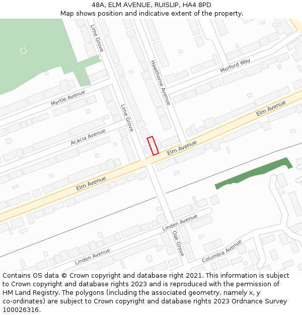 48A, ELM AVENUE, RUISLIP, HA4 8PD: Location map and indicative extent of plot