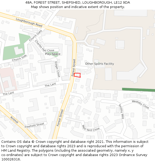 48A, FOREST STREET, SHEPSHED, LOUGHBOROUGH, LE12 9DA: Location map and indicative extent of plot