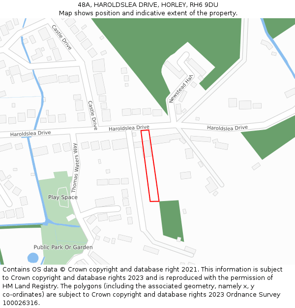 48A, HAROLDSLEA DRIVE, HORLEY, RH6 9DU: Location map and indicative extent of plot