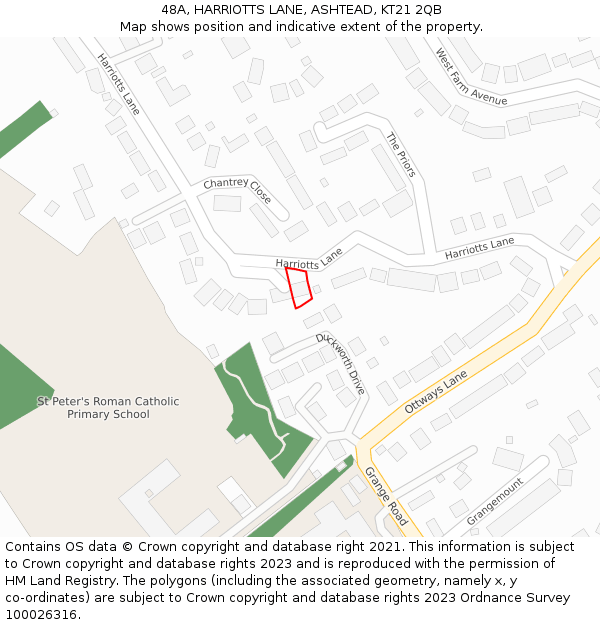 48A, HARRIOTTS LANE, ASHTEAD, KT21 2QB: Location map and indicative extent of plot