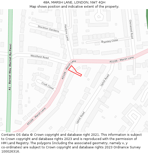 48A, MARSH LANE, LONDON, NW7 4QH: Location map and indicative extent of plot