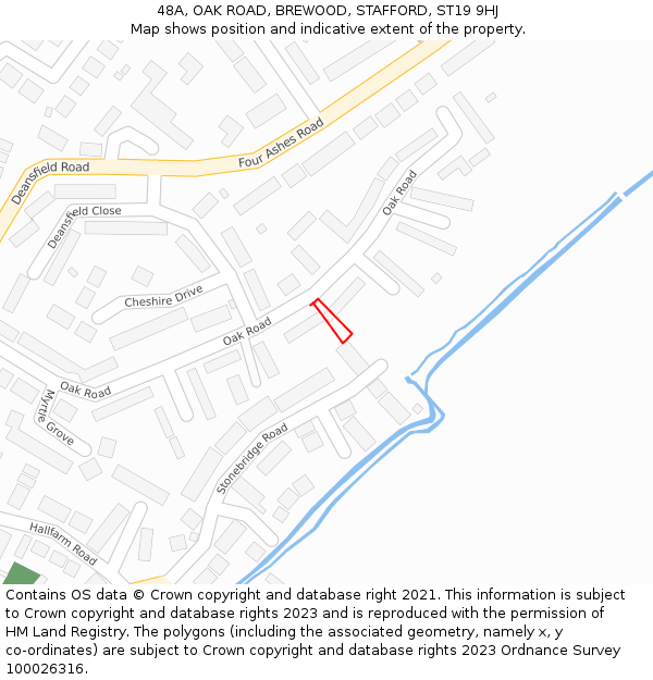48A, OAK ROAD, BREWOOD, STAFFORD, ST19 9HJ: Location map and indicative extent of plot