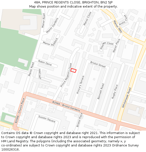 48A, PRINCE REGENTS CLOSE, BRIGHTON, BN2 5JP: Location map and indicative extent of plot