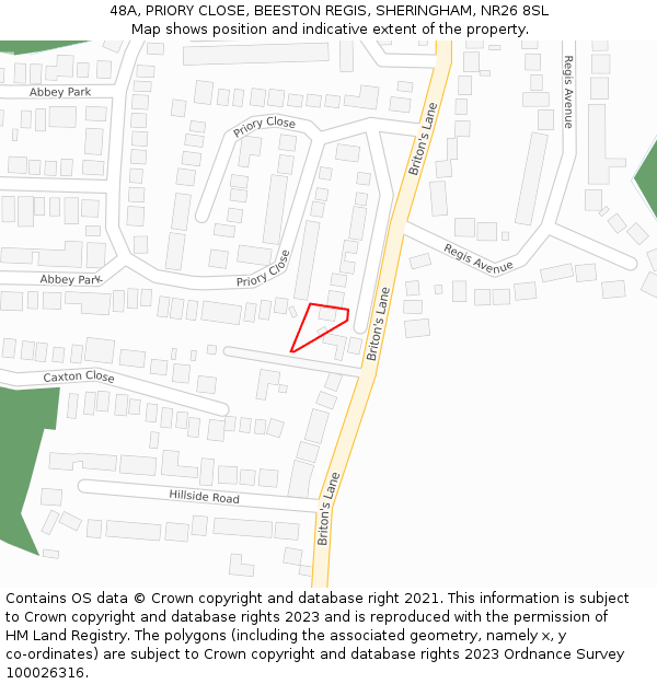 48A, PRIORY CLOSE, BEESTON REGIS, SHERINGHAM, NR26 8SL: Location map and indicative extent of plot