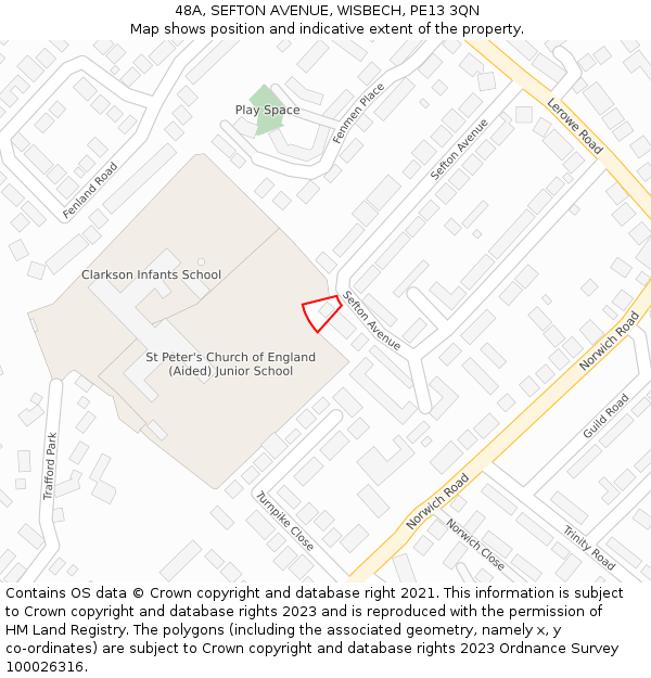 48A, SEFTON AVENUE, WISBECH, PE13 3QN: Location map and indicative extent of plot