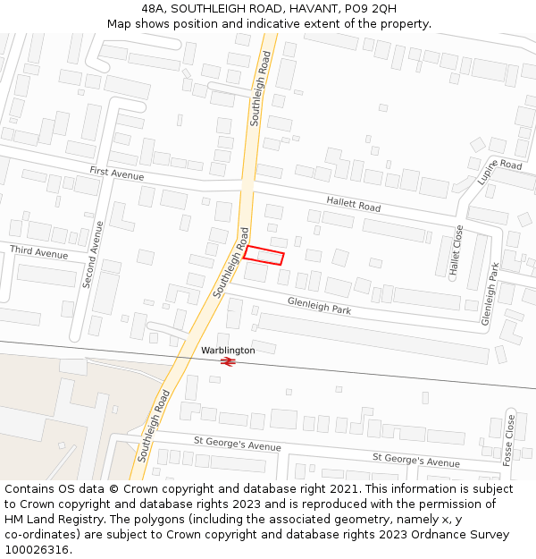 48A, SOUTHLEIGH ROAD, HAVANT, PO9 2QH: Location map and indicative extent of plot