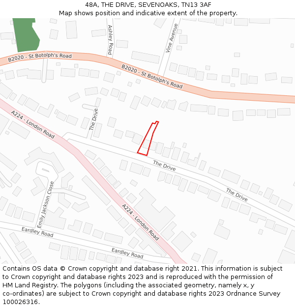 48A, THE DRIVE, SEVENOAKS, TN13 3AF: Location map and indicative extent of plot