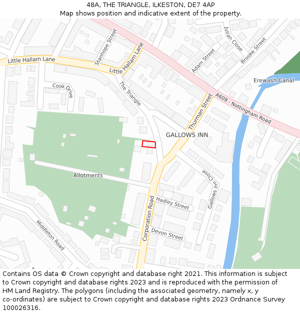 48A, THE TRIANGLE, ILKESTON, DE7 4AP: Location map and indicative extent of plot